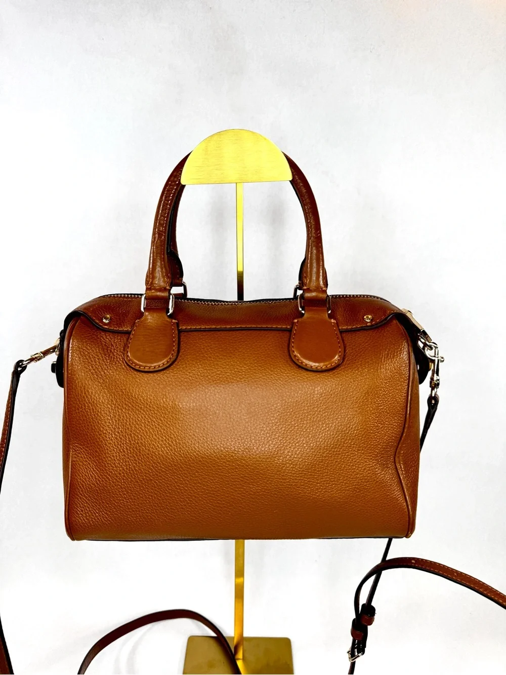 Coach Mini Bennett Satchel F36677 Pebbled Leather Saddle Brown Crossbody Bag